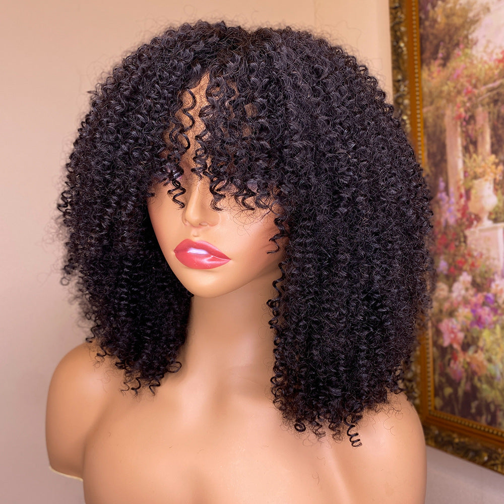 Get trendy with Kinky Curly Human Hair Wigs With Bangs -  available at ZONE6IX DISTRIBUTIONS LLC . Grab yours for $63.98 today!