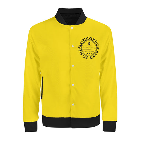 Get trendy with ZONE6ixINCORPORATED  YELLA GOLD Casual Varsity Jacket -  available at ZONE6IX DISTRIBUTIONS LLC ©️. Grab yours for $150.76 today!