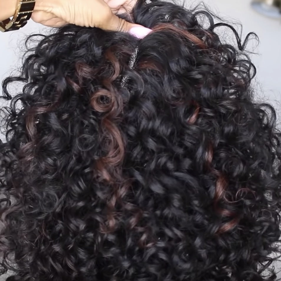 Get trendy with Glueless Curly Full Machine Made Scalp Top Wig With Bangs 180 Density Remy -  available at ZONE6IX DISTRIBUTIONS LLC . Grab yours for $150.93 today!