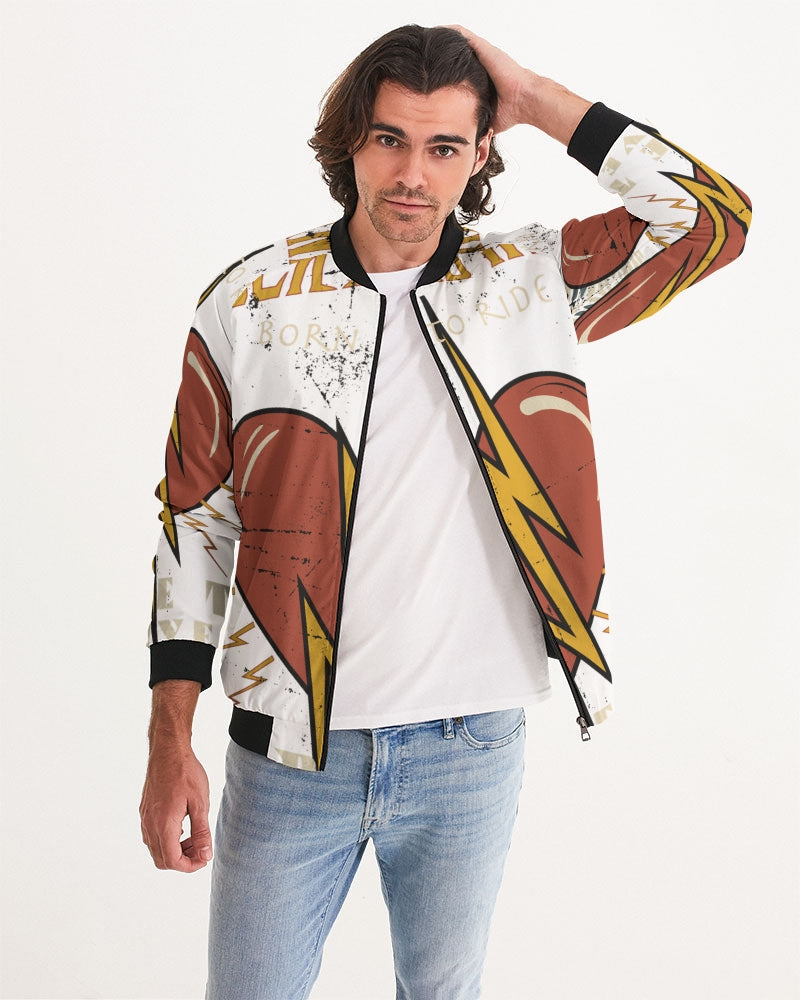 Get trendy with ZONE6IX DISTRIBUTIONS LLC. BORN TO RIDE collection Men's Bomber Jacket - Jackets available at ZONE6IX DISTRIBUTIONS LLC . Grab yours for $155.85 today!