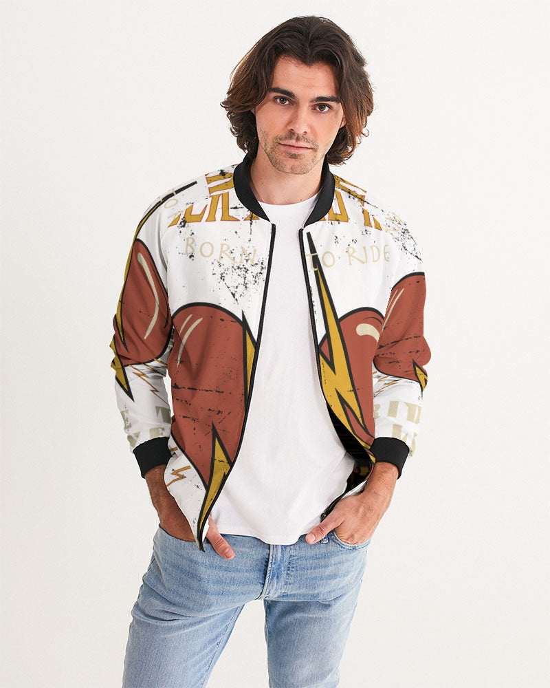 Get trendy with ZONE6IX DISTRIBUTIONS LLC. BORN TO RIDE collection Men's Bomber Jacket - Jackets available at ZONE6IX DISTRIBUTIONS LLC . Grab yours for $155.85 today!